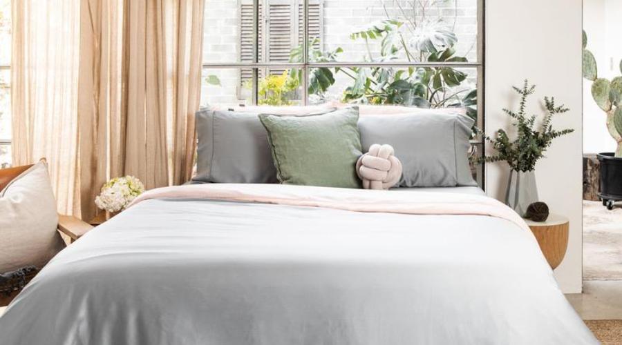 Luxury Egyptian Cotton Sheet Set | Light Grey, King bed – folded view