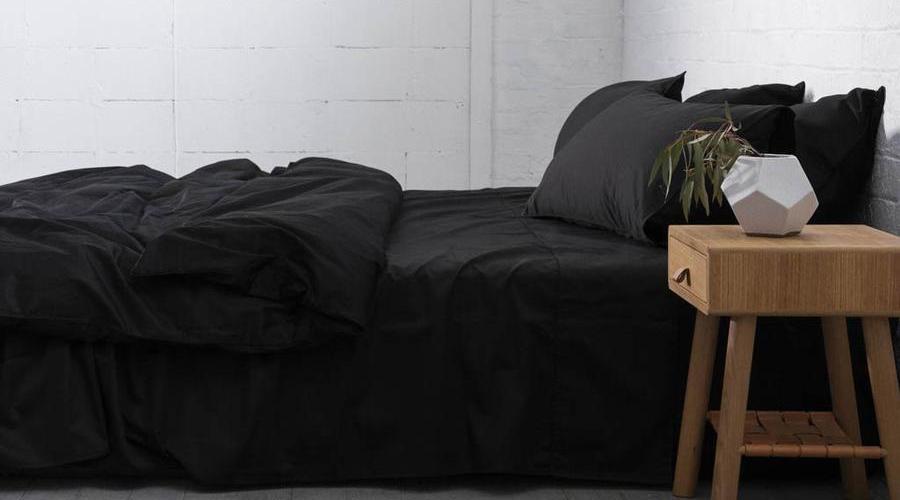 Luxury Egyptian Cotton Sheet Set | Black, King bed – folded view