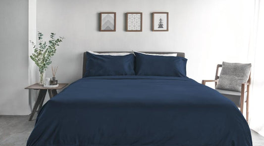 Luxury Egyptian Cotton Sheet Set | Navy Blue, Queen bed – folded view