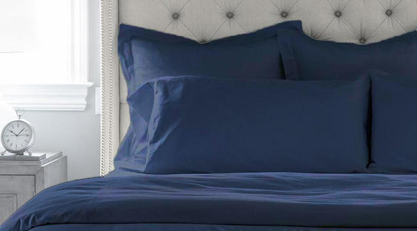 Navy Blue Single Size Luxury Egyptian Cotton Quilt Cover & Pillowcases